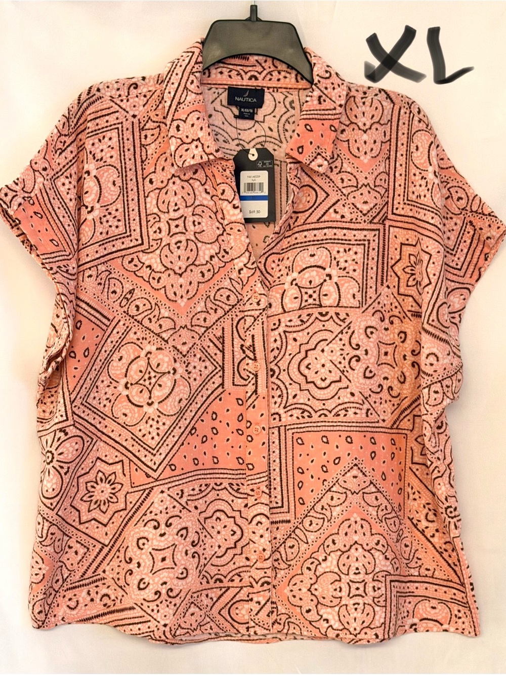 Nautica Pink Paisley-Print Short-Sleeve Button Down Shirt
